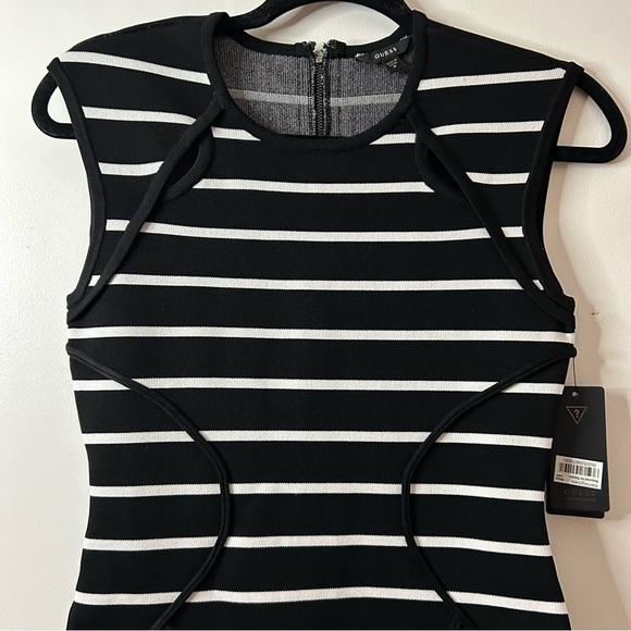 Guess Black With White Stripe Bodycon Mini Dress Size Medium NEW - Picture 4 of 6